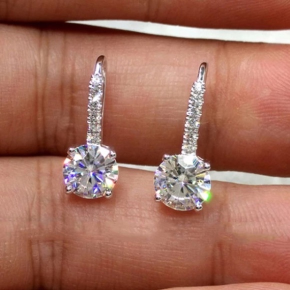 WHITE Gold Plated diamond earrings - Picture 4 of 4